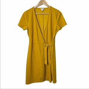 J Crew textured tie front mustard yellow knit dress size xxs with tags